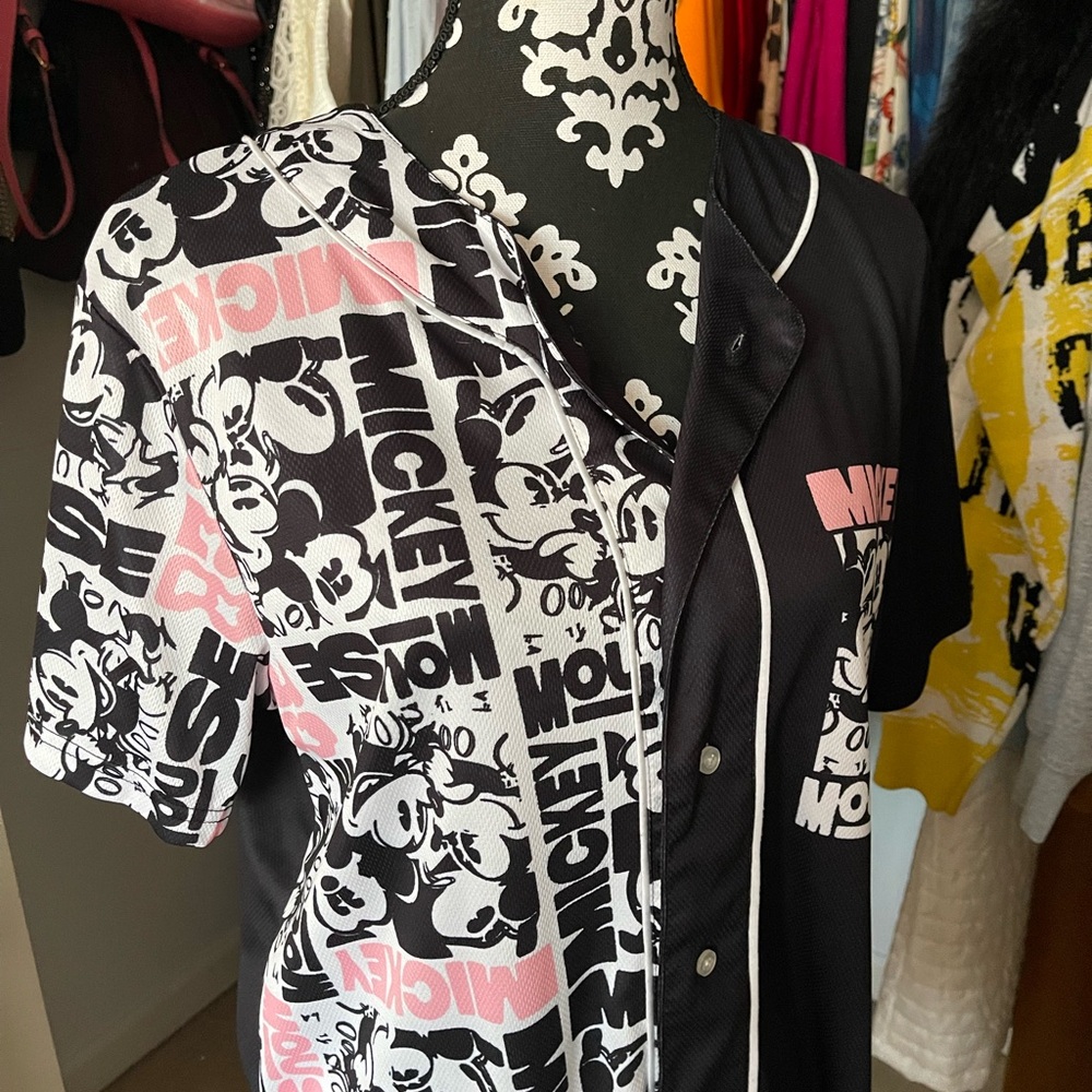 Disney Black, White & Pink Mickey Varsity Baseball Jacket